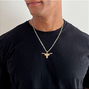 Colar Masculino Touro Liso com Cordão 3x1  Banhado a Ouro 18K