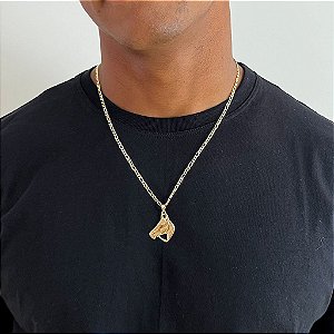 Colar Masculino Rosto Horse Cordão 3x1 Banhado a Ouro 18K