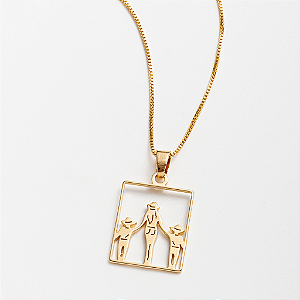 Colar Feminino Mãe com Dois Filhos Country Banhado a Ouro 18K