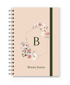 Caderno Personalizado Florart Alfabeto Floral Rosê