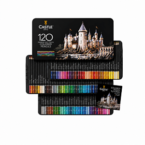 Conjunto de Lápis de Cor Castle Art Supplies 120 Cores Premium Macios para Adultos e Artistas Caixa de Lata Organizada
