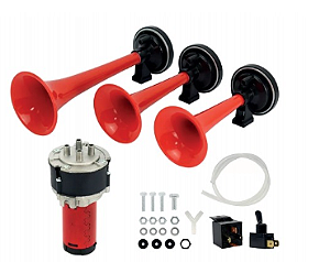Buzina Automotiva Eletropneumática 3 Cornetas 12v Compressor