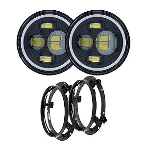 Kit 2 Farol Angel Eye Led + Suporte Jeep Troller Fusca Kombi