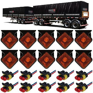 Kit 10 Lanterna Lateral Carretas Guerra Led 12v/24v Com Chicotes