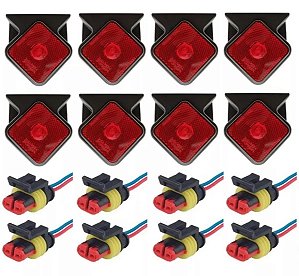 Kit 8 Lanternas Lateral Carretas Guerra Led 12/24v C/ Chicote Vermelho