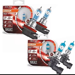 Kit Lampadas Osram Night Breaker Unlimited 150% H11 E Hb3