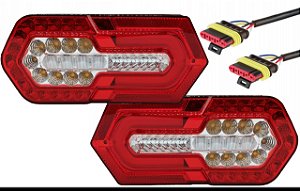Par Lanterna Led Traseira 4 Funções Bivolt C/ Guia Luz Reboque E Chicotes
