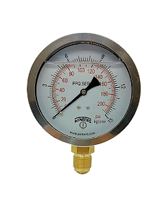 Manômetro Vertical 0-15 bar PSI com Glicerina – Rosca 1/2" BSP – Visor 100mm