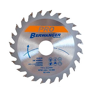 Lâmina de Serra Circular PRO 24 Dentes 110X22mm - Berwanger