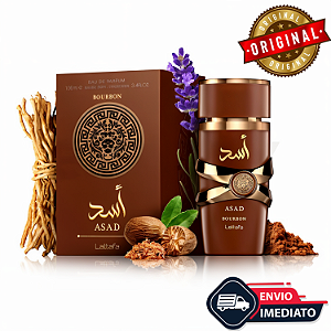 Asad Bourbon Lattafa Eau de Parfum 100ml - Perfume Masculino Oriental Amadeirado com Tabaco e Âmbar