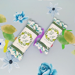 Kit 50  Balas Mastigáveis Com Rótulo Personalizado Casamento Floral - Azul
