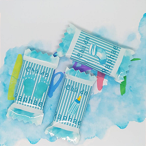 Kit 100 Balas Mastigáveis Com Rótulo Personalizado - Chá de Bebê Azul