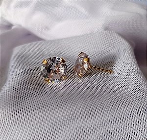 Brinco Ponto de Luz Zirconia Redonda Banhado a Ouro 18k Antialergico