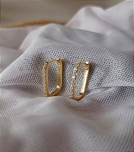 Brinco Argola Retangular de Zirconia Brilhante Banhado a Ouro 18k Antialergico