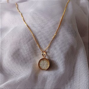 Colar Pingente Redondo Cristal Branco Banhado Ouro 18k Antialérgico