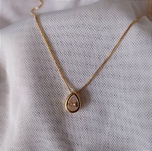 Gargantilha Gota com Zirconia Dourada Banhado Ouro 18k Antialergico