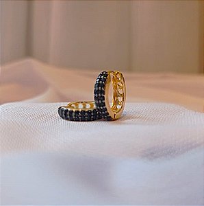 Brinco Argola Zirconia Negra Banhado a Ouro 18k Antialergico