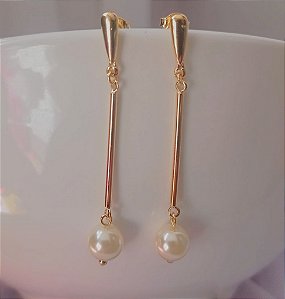 Brinco Fio com Perolas Delicado Banhado Ouro 18k Antialergico