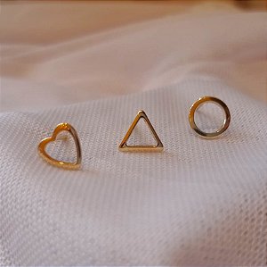 Brinco Trio de Chapa Texturizada Banhado Ouro 18k Antialergico