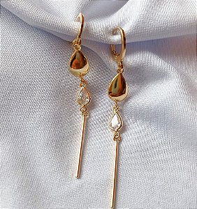 Brinco Argola Pendulo Zirconia Chapa Gota Banhado a Ouro 18k Antialergico