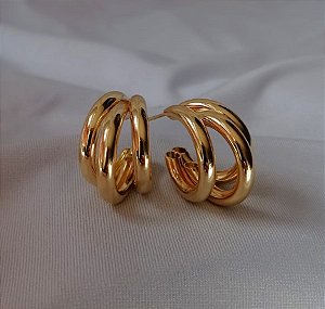 Brinco Argolas Sobrepostas em Camadas Banhado a Ouro 18k Antialergico