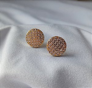 Brinco Pizza Cravejado com Zirconias Banhado Ouro 18k Antialergico