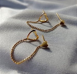 Brinco Corrente para Dois Furos Fino Banhado Ouro 18k Antialergico