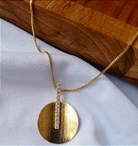 Gargantilha Folha Redonda com Zirconia Banhado Ouro 18k Antialergico