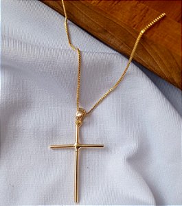 Gargantilha com Pingente Crucifixo Fino Banhado Ouro 18k Antialergico
