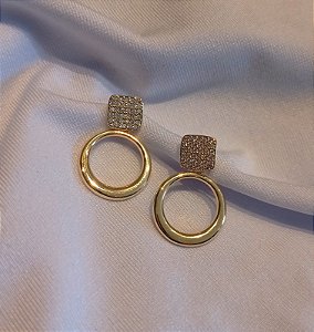 Brinco com Zirconia Pendurado Fino Banhado Ouro 18k Antialergico