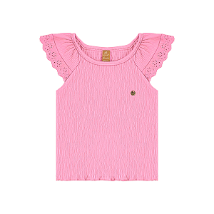Blusinha Menina Básica Manga Rosa Prisma