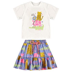 Conjunto Menina com Saia Bichos Geométricos