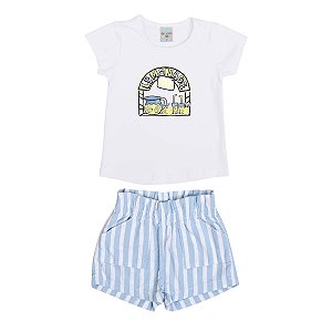 Conjunto Lemonade Blusa Cotton Branca Shorts Sarja Eco