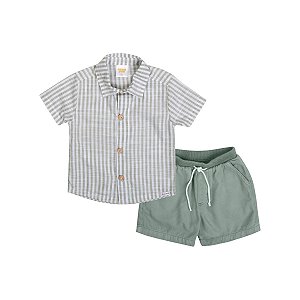 Conjunto Nature Camisa Listrada Bermuda Sarja Verde