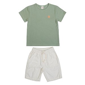 Conjunto Vintage Camiseta Malha Waffle Verde Bermuda Sarja