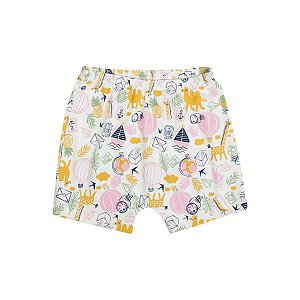 Bermuda Estampada Unissex Meia Malha Rosa Chiffon