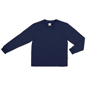 Camiseta Básica Manga Longa Unissex Meia Malha Azul Marinho