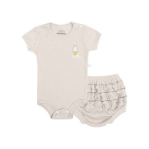 Conjunto Melting Heart Body e Shorts em Ribana Canelada Bege