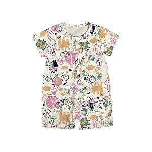 Banho de Sol Unissex Estampado Meia Malha Rosa