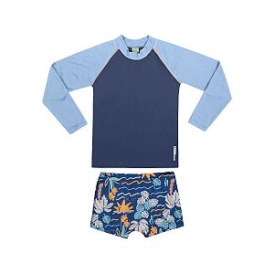 Conjunto Infantil Camiseta Azul Marinho e Sunga Proteção UV
