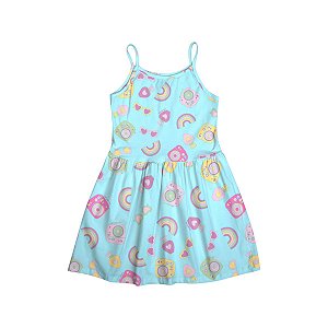 Vestido Alça Estampado Cotton Azul