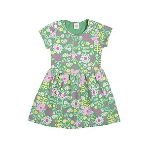 Vestido Manga Estampado Cotton Verde
