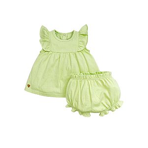 Conjunto Bata Menina Shorts Malha Verde