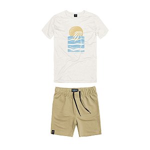 Conjunto Bermuda Moletom e Camiseta Ondas Off White