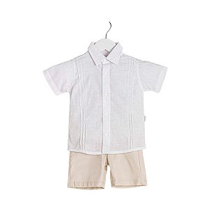 Conjunto Camisa Manga Curta Bermuda Sarja Batizado Branca