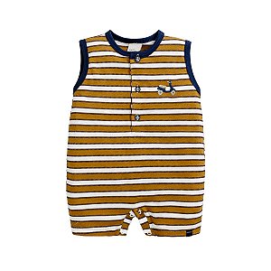 Macacão Regata Malha Listrado Mostarda