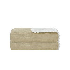 Manta Gaze Poms Dupla Face Bege