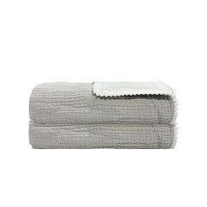 Manta Gaze Poms Dupla Face Cinza