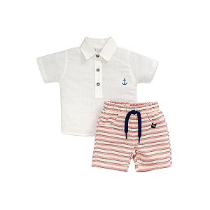 Conjunto Bata com Bermuda Sarjinha Off White