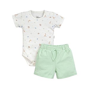 Conjunto Body Estampado Safari Shorts Suedine Pima Verde